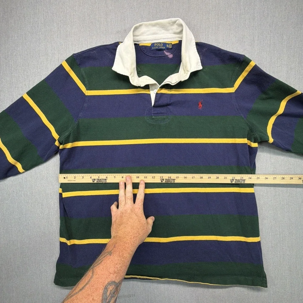 Polo Ralph Lauren Men's XXL Rugby Polo Shirt Striped Blue Green BLEACH